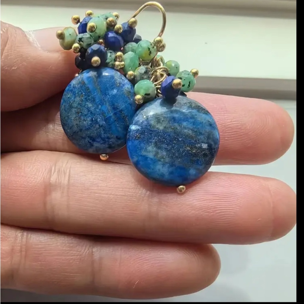 Elegant Blue and Green Beaded Earrings - Picture 4 of 12